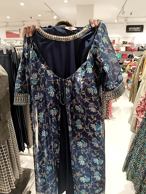 navy blue chanderi kurta - 20918337 -  Standard Image - 0