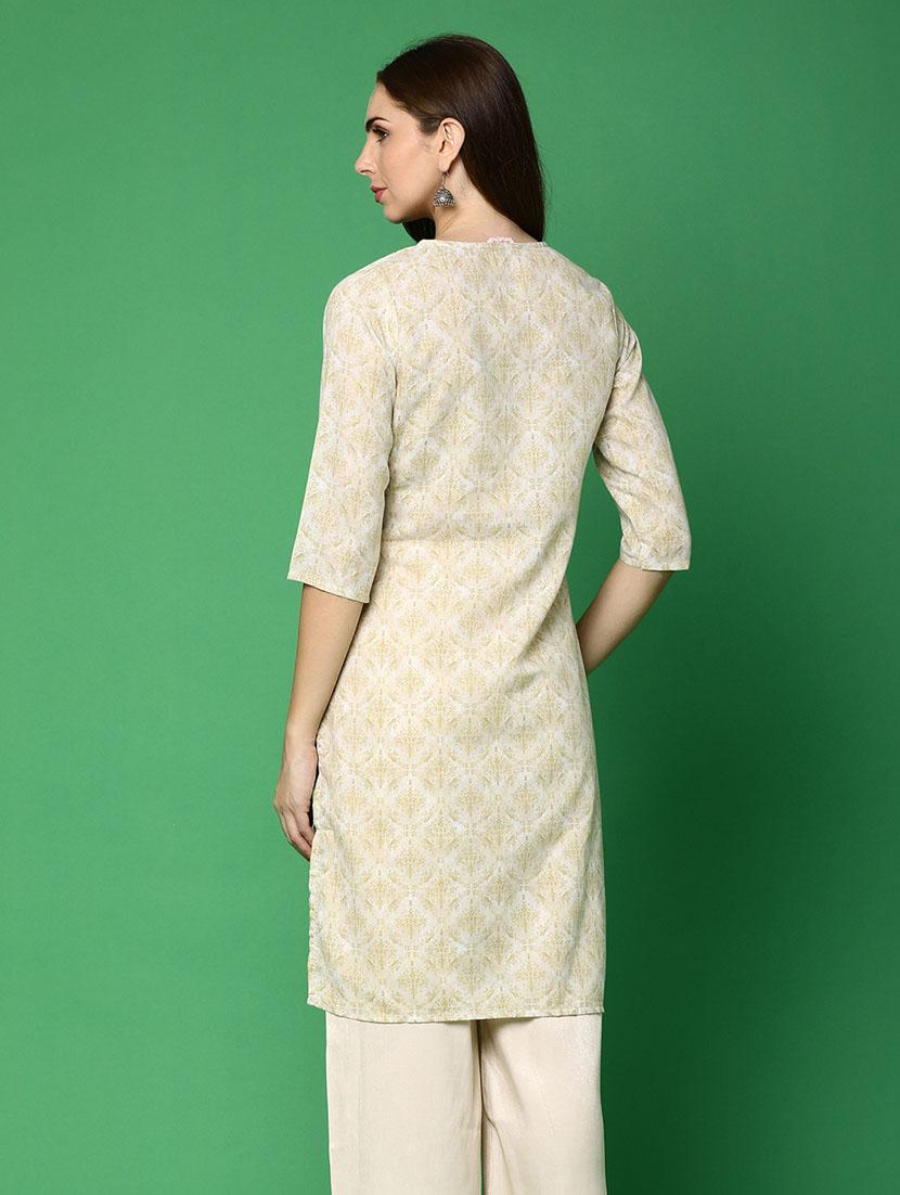 women beige notch neck straight kurta - 20918618 - Standard Image - 3