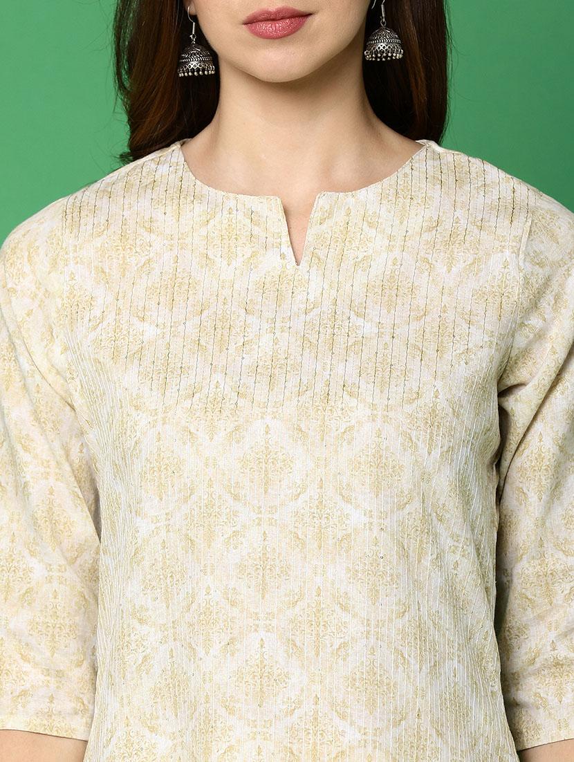 women beige notch neck straight kurta - 20918618 - Standard Image - 5