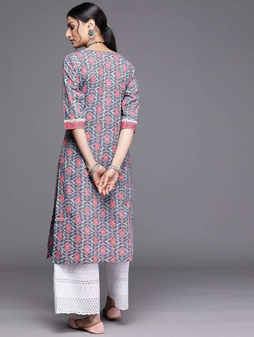 women grey floral printed straight kurta - 20918875 - Standard Image - 3