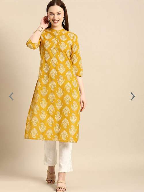 mustard cotton straight kurta - 20918883 - Standard Image - 0