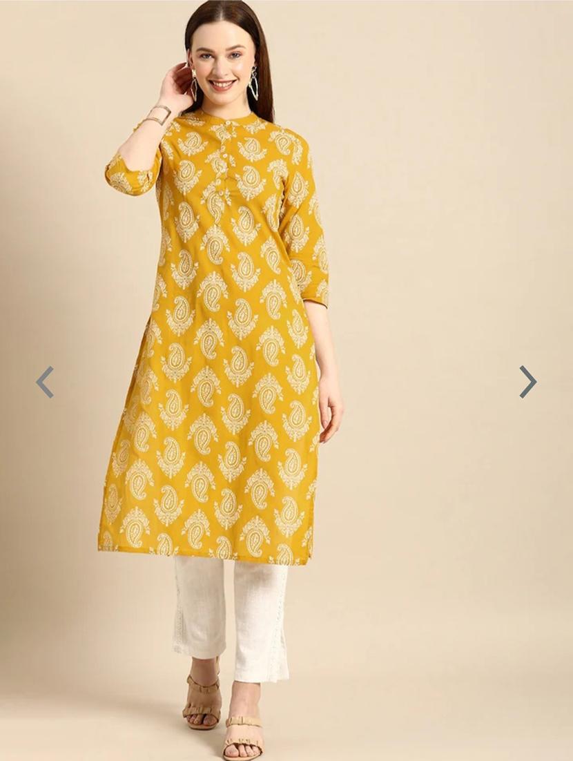 mustard cotton straight kurta - 20918883 - Zoom Image - 0