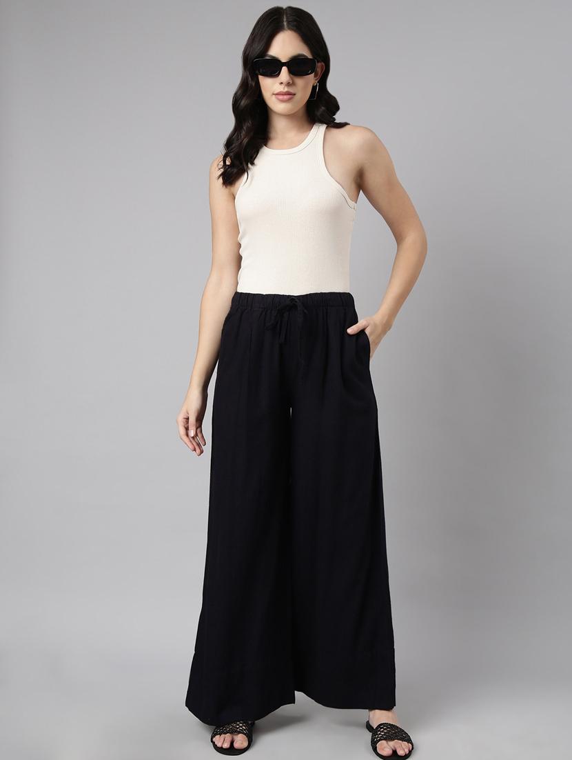 navy blue cotton blend palazzos - 20922047 - Standard Image - 3