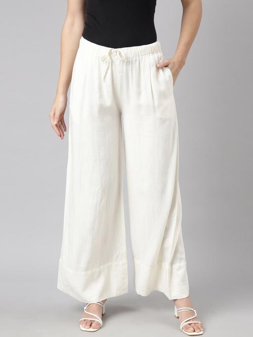 off white cotton blend palazzos - 20922049 - Standard Image - 0
