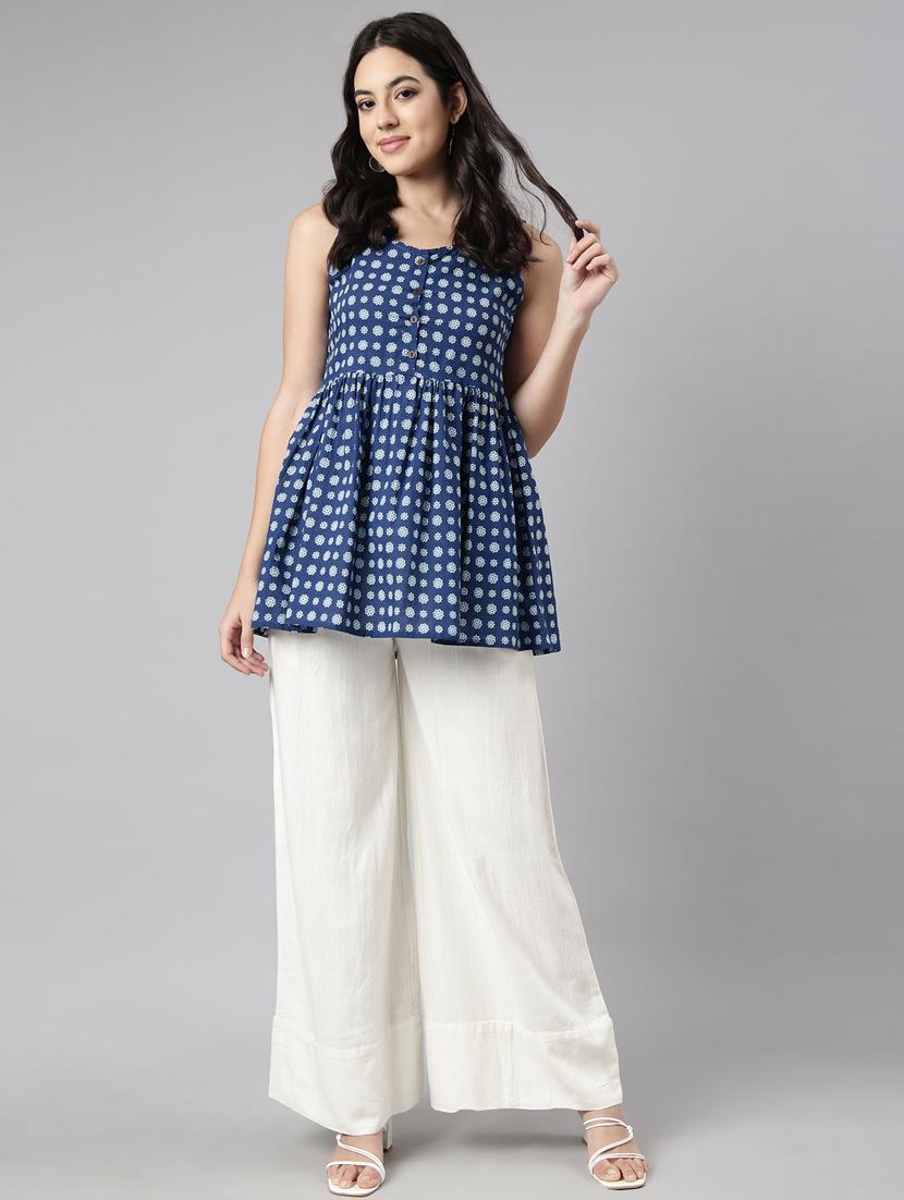 off white cotton blend palazzos - 20922049 - Standard Image - 3