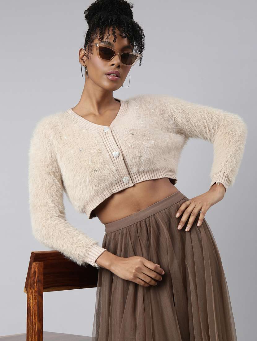 beige acrylic crop cardigan - 20925444 -  Standard Image - 3