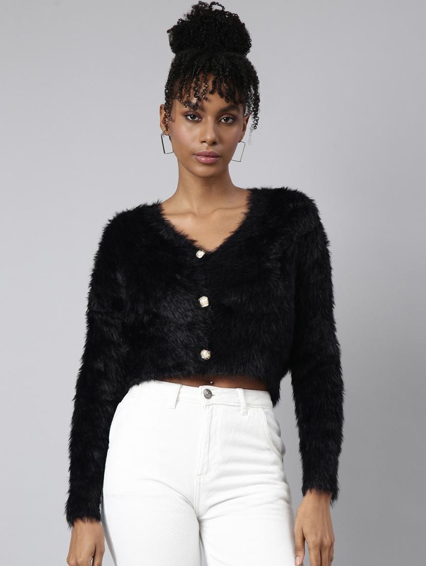 black nylon crop top with cardigan - 20925449 -  Zoom Image - 0