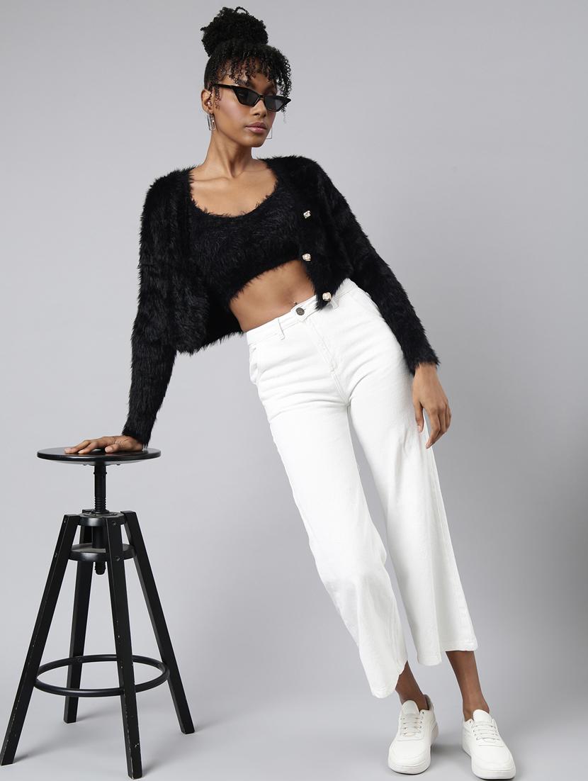 black nylon crop top with cardigan - 20925449 - Standard Image - 5