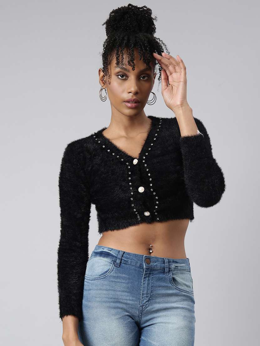 black acrylic crop cardigan - 20925451 -  Zoom Image - 0