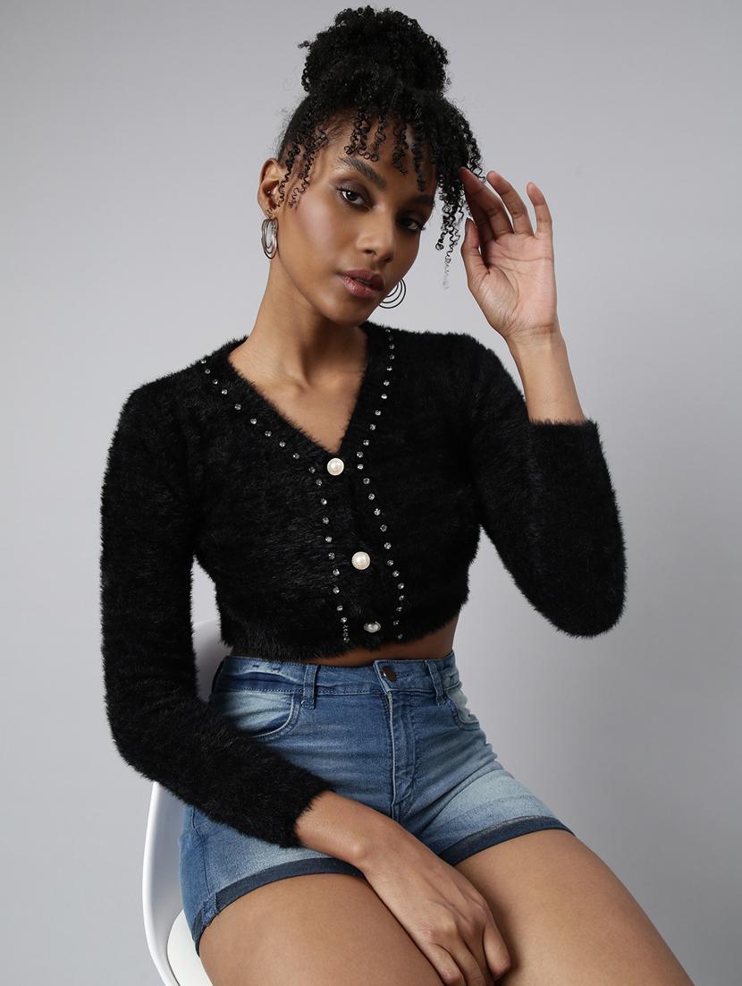 black acrylic crop cardigan - 20925451 - Standard Image - 3