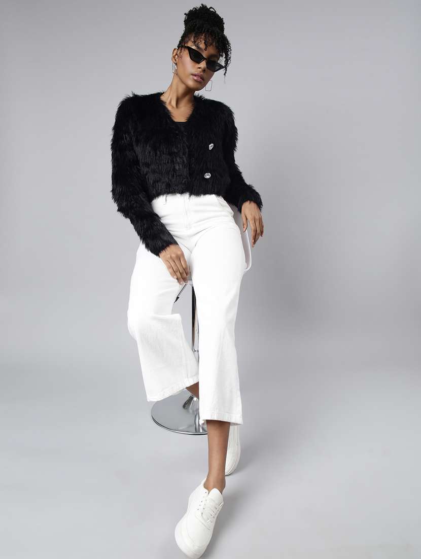 women solid long sleeves crop cardigan - 20925466 -  Standard Image - 5