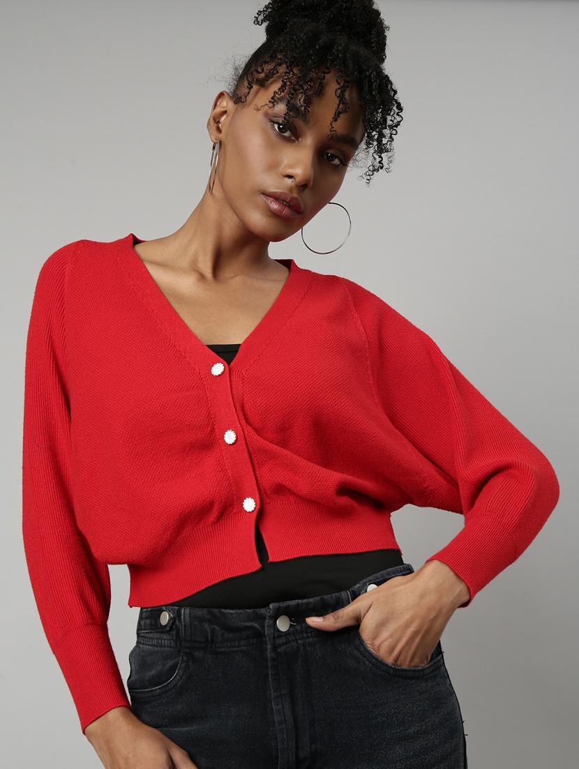 red acrylic cardigan - 20925470 - Standard Image - 3