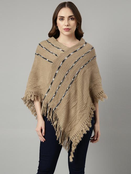 khaki acrylic poncho - 20926596 -  Standard Image - 0