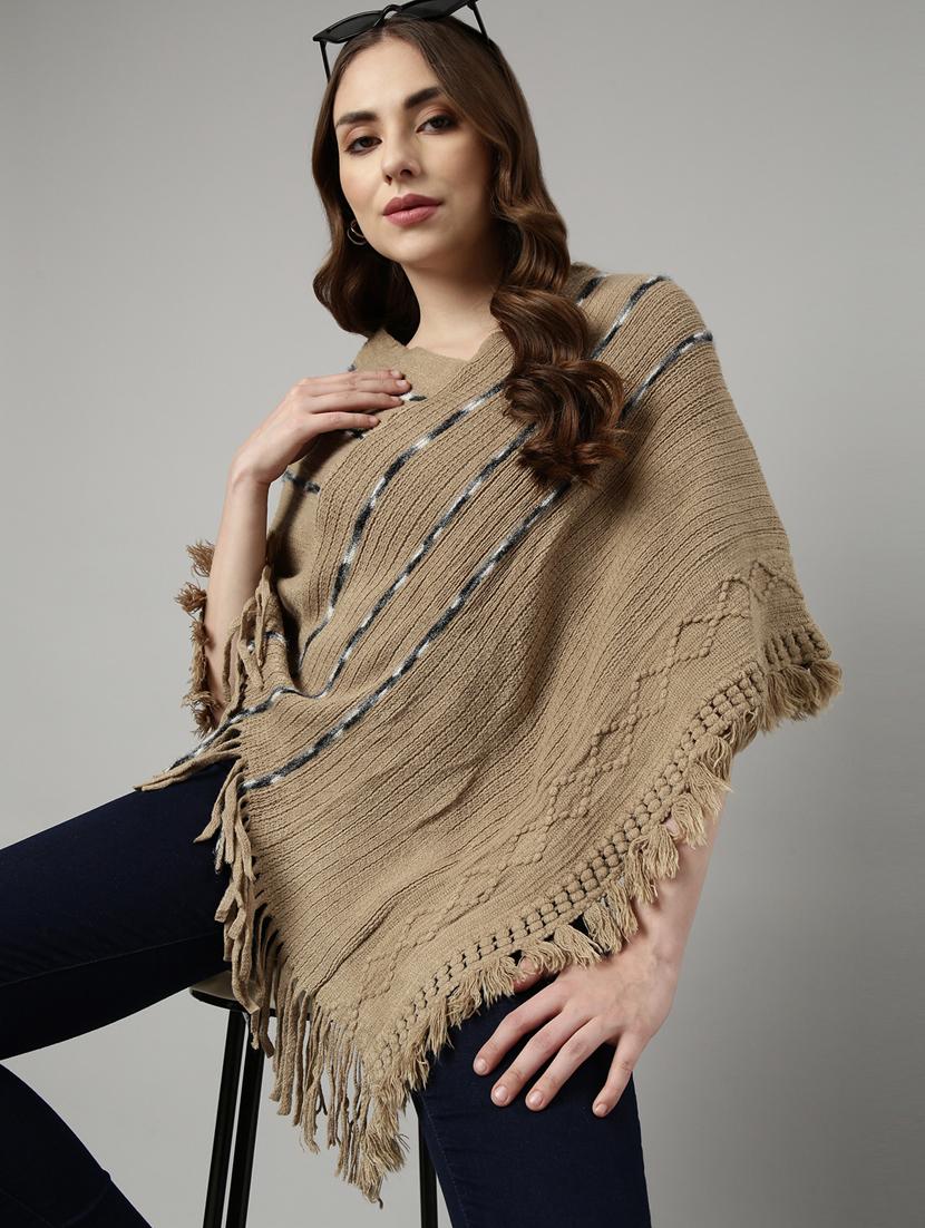 khaki acrylic poncho - 20926596 - Standard Image - 3