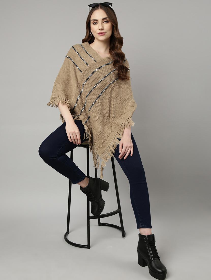 khaki acrylic poncho - 20926596 - Standard Image - 5