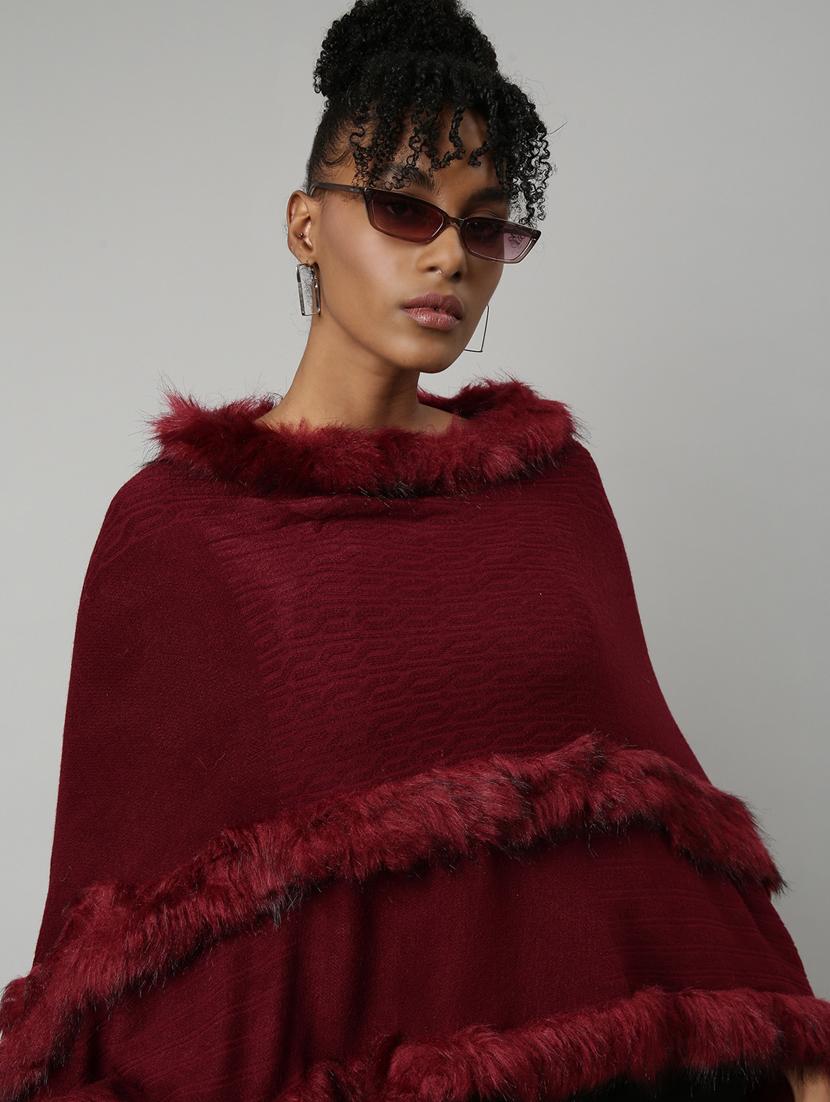 maroon acrylic poncho - 20926620 - Standard Image - 3