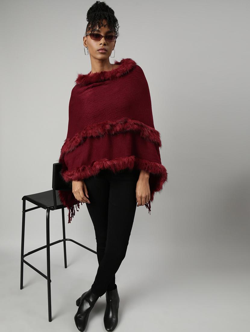 maroon acrylic poncho - 20926620 - Standard Image - 5
