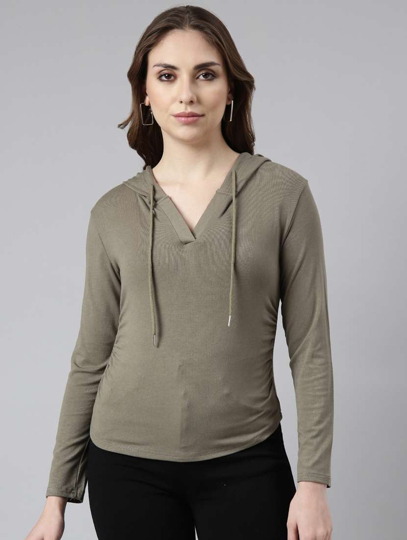 olive cotton blend plain sweatshirt