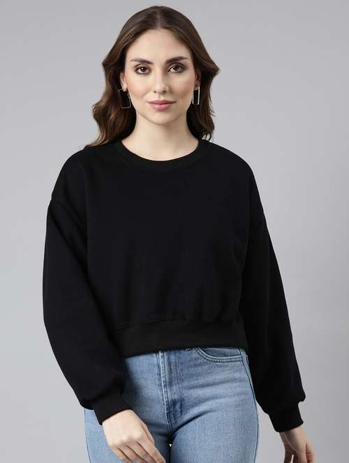 black cotton blend plain sweatshirt - 20927787 -  Standard Image - 0