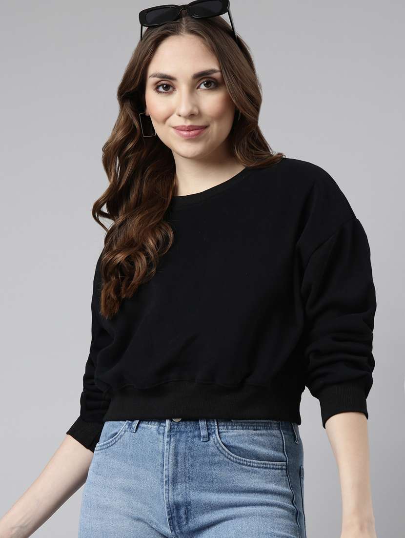 black cotton blend plain sweatshirt - 20927787 - Standard Image - 3