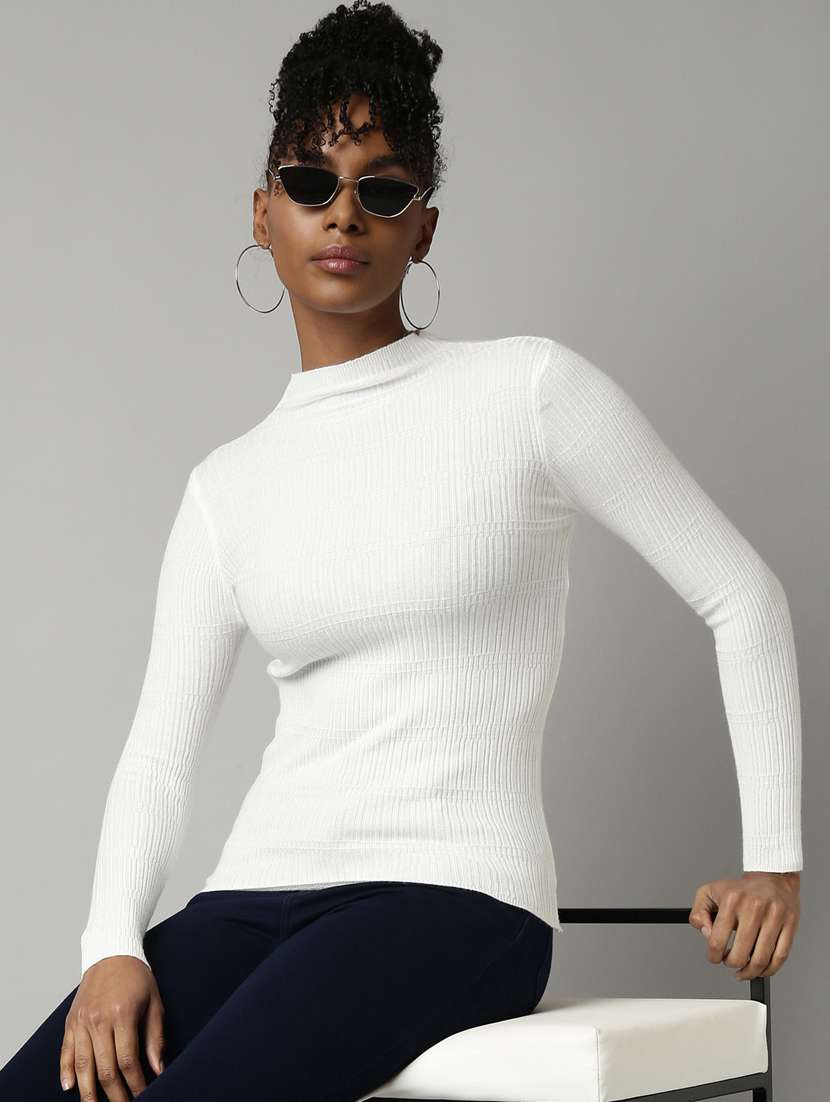 women off-white solid regular top - 20928689 - Standard Image - 3
