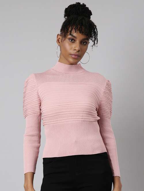 women solid mock neck puff sleeves top - 20928692 -  Standard Image - 0