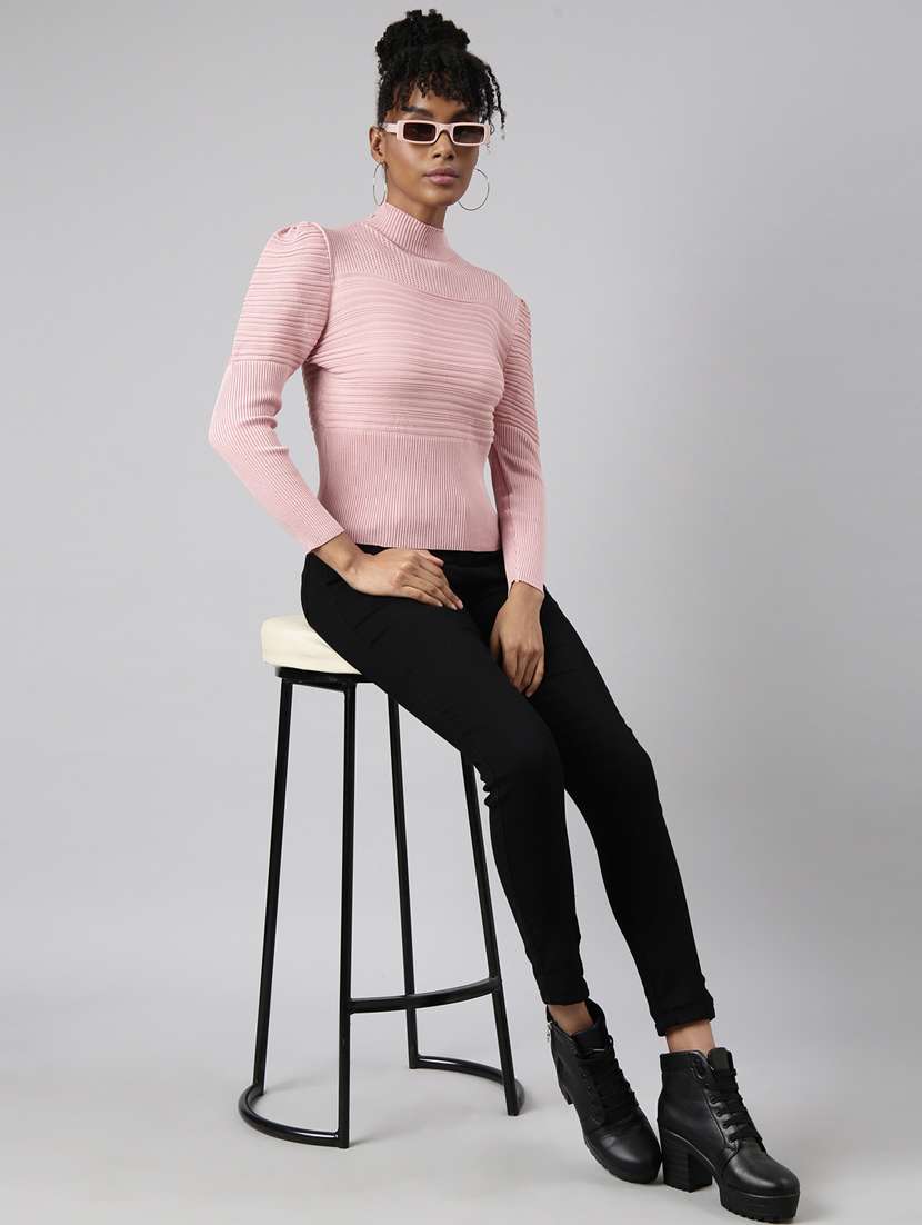 women solid mock neck puff sleeves top - 20928692 -  Standard Image - 5