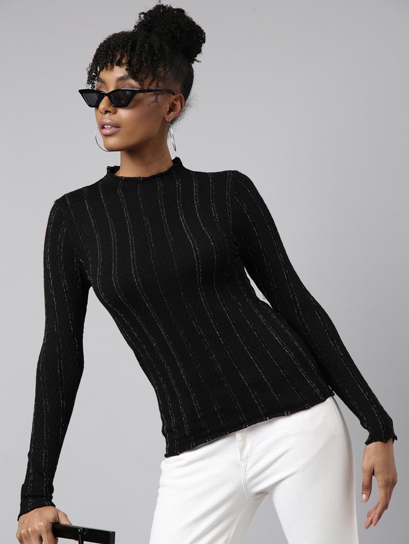 women's stripped turtle neck regular top - 20928700 - Standard Image - 3