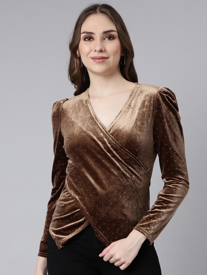 women self designed puff sleeves wrap top - 20928881 - Zoom Image - 0
