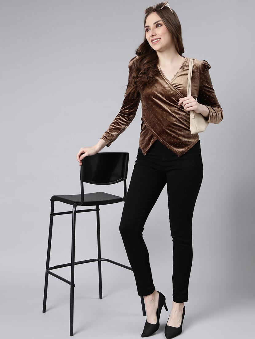 women self designed puff sleeves wrap top - 20928881 - Standard Image - 5