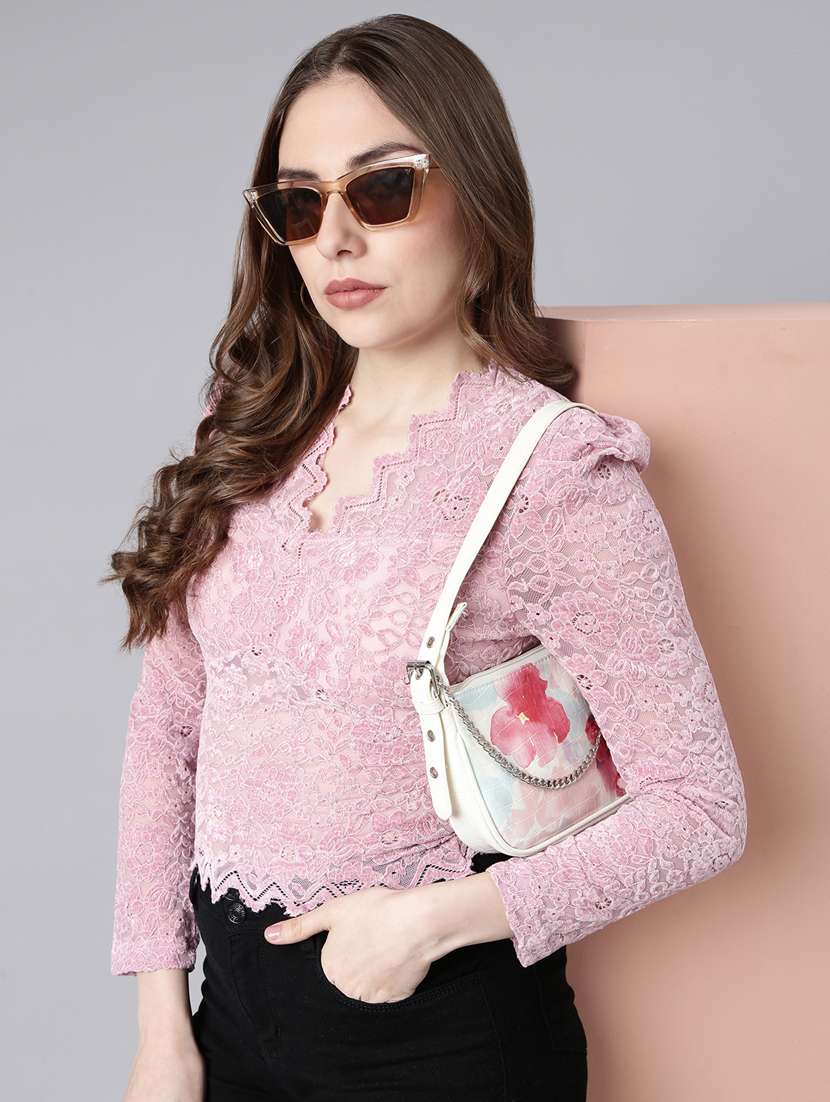 women v-neck straight puff sleeves top - 20928884 -  Standard Image - 3