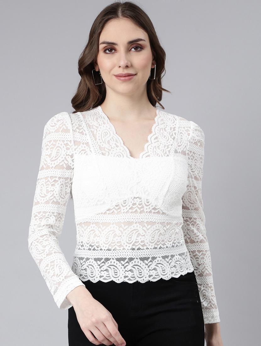 women v-neck straight puff sleeves top - 20928885 - Zoom Image - 0