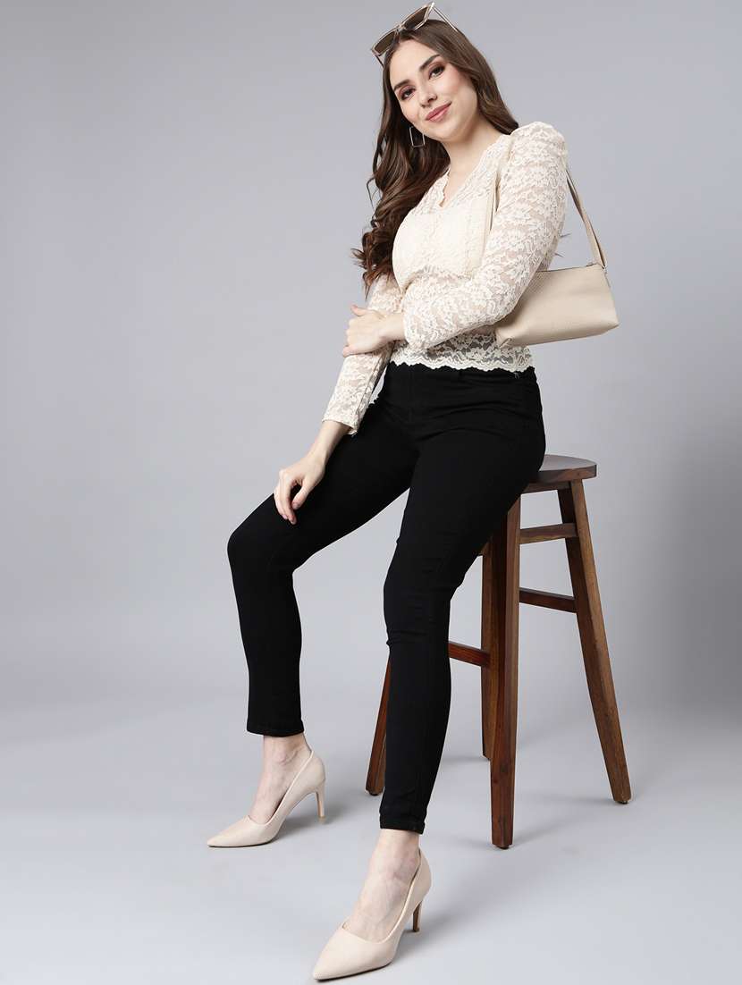 women v-neck straight puff sleeves top - 20928886 -  Standard Image - 5