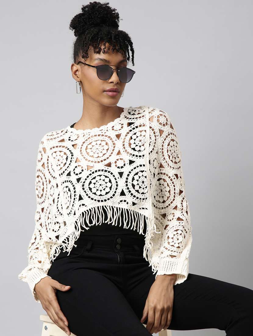 women crochet work crop top - 20928901 -  Standard Image - 3