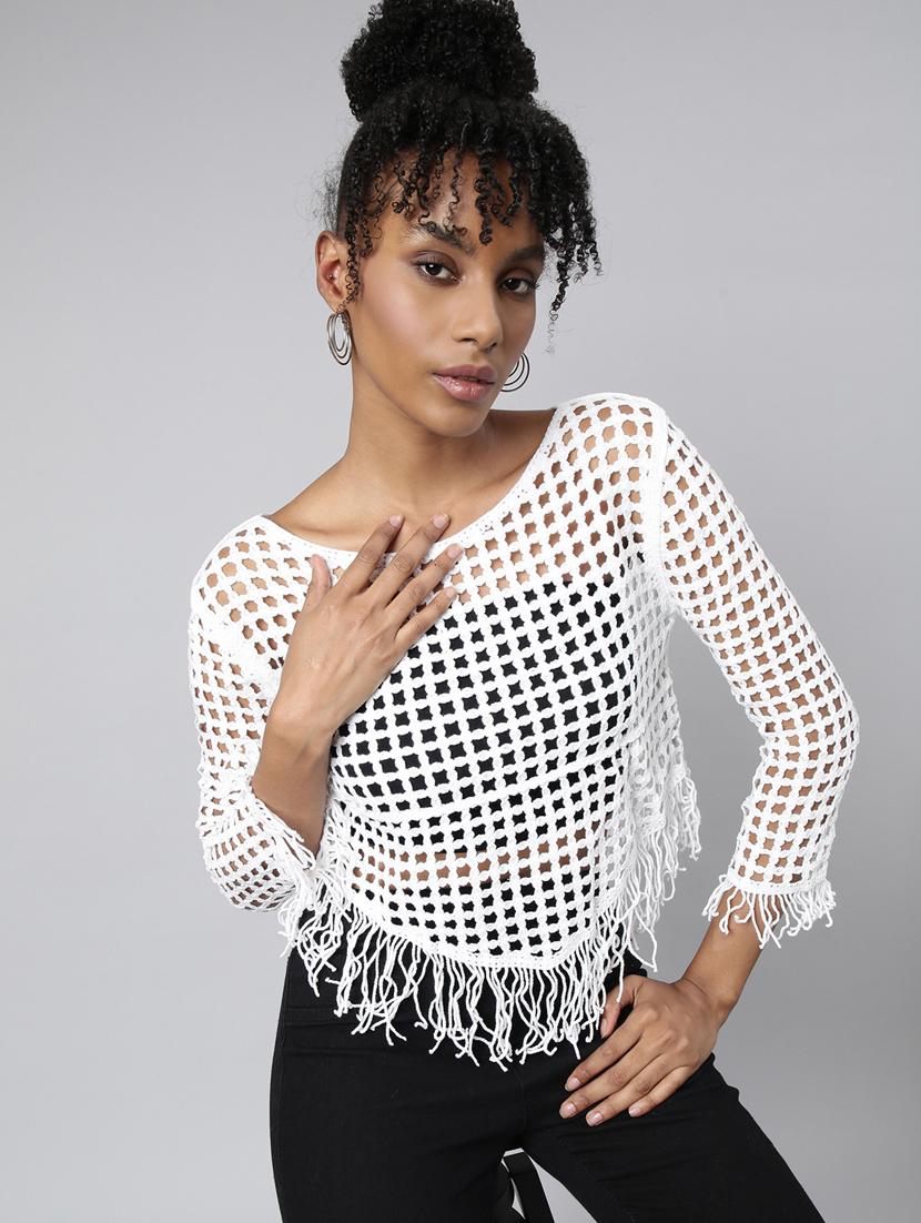 white self design detailed top - 20928907 - Standard Image - 3