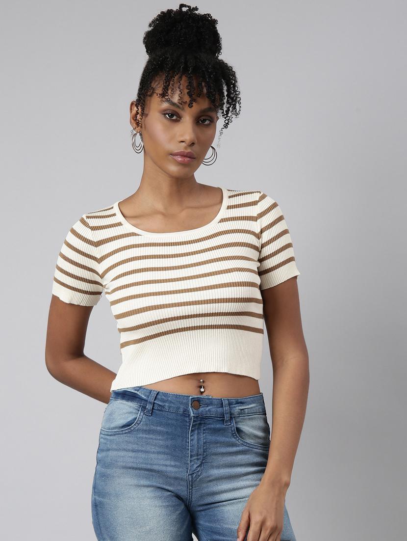 women stripes printed crop top - 20928908 - Zoom Image - 0