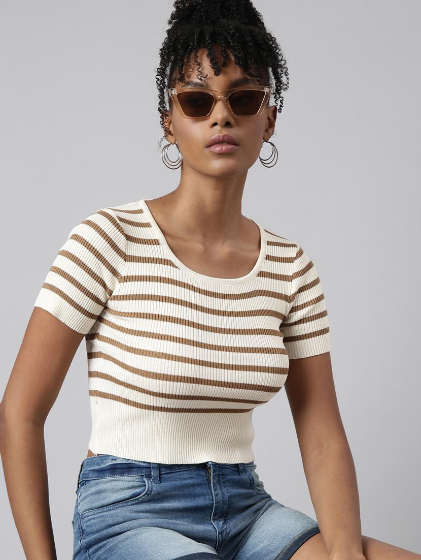 women stripes printed crop top - 20928908 - Standard Image - 3