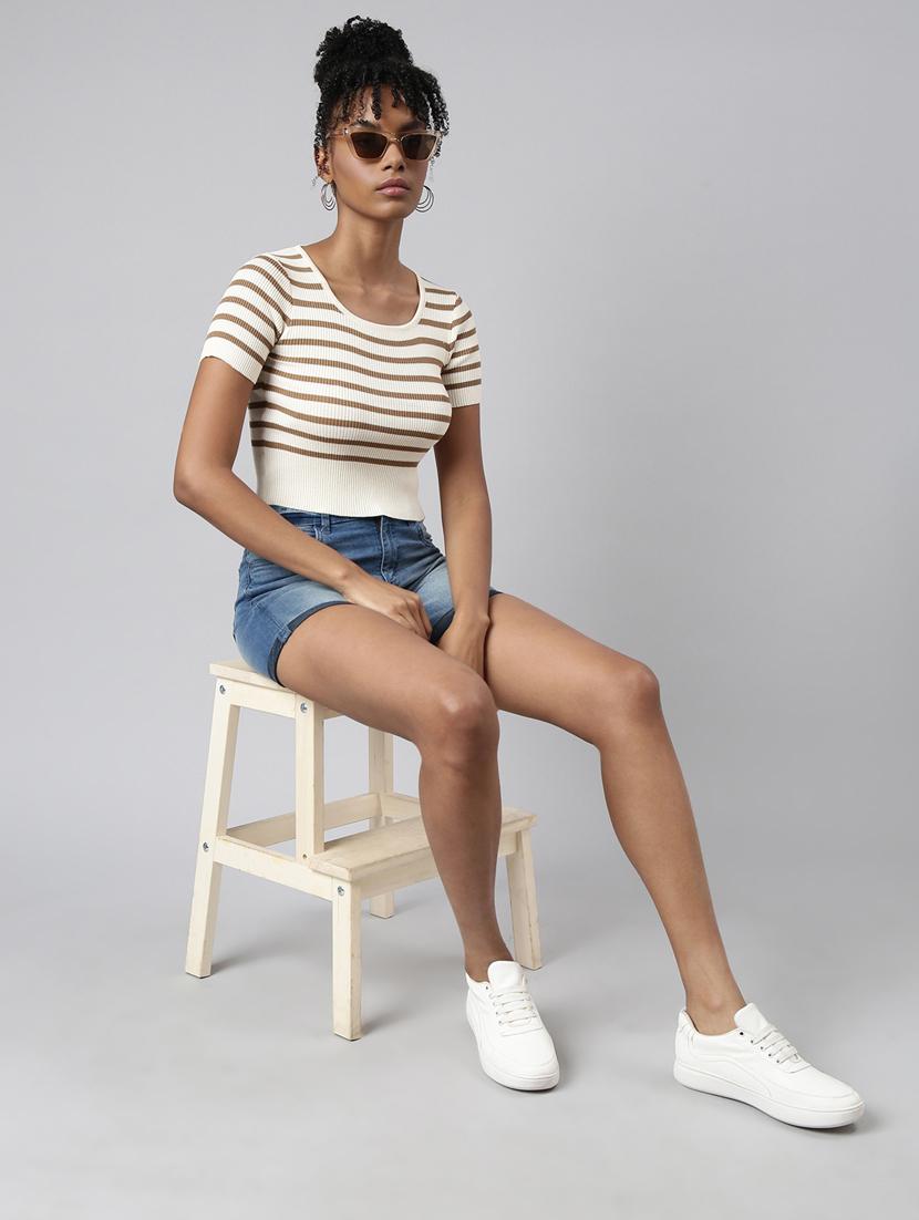 women stripes printed crop top - 20928908 - Standard Image - 5