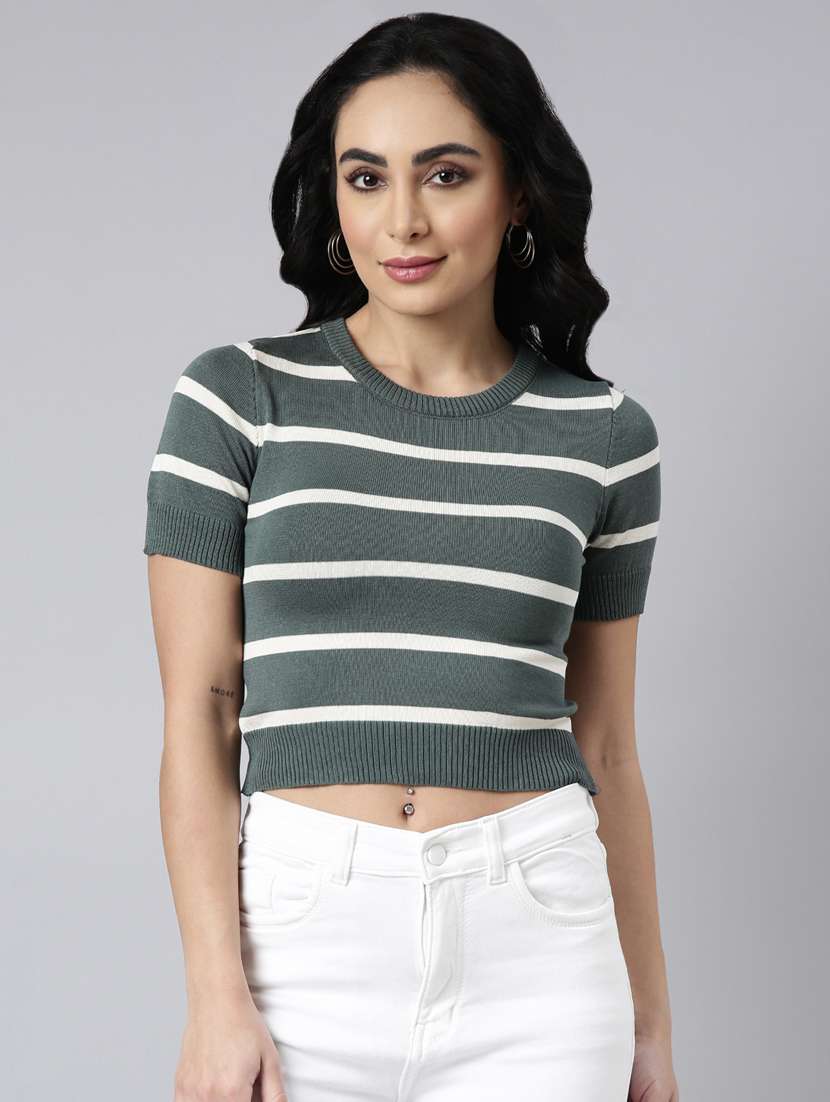 women stripes printed crop top - 20928909 -  Zoom Image - 0