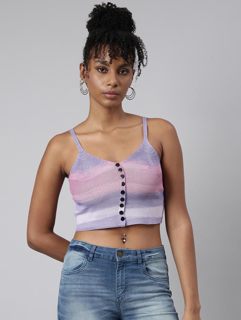 lavender tie & dye printed detailed crop top - 20928913 - Zoom Image - 0