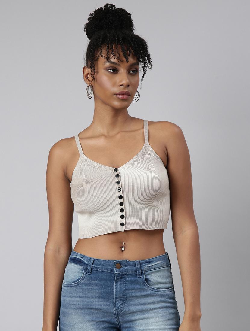 women striped shoulder strap crop top - 20928914 - Zoom Image - 0