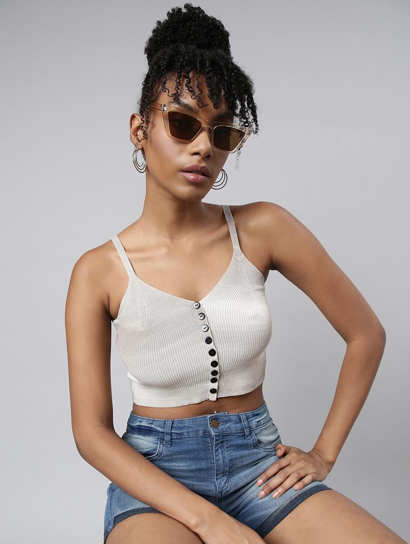 women striped shoulder strap crop top - 20928914 - Standard Image - 3