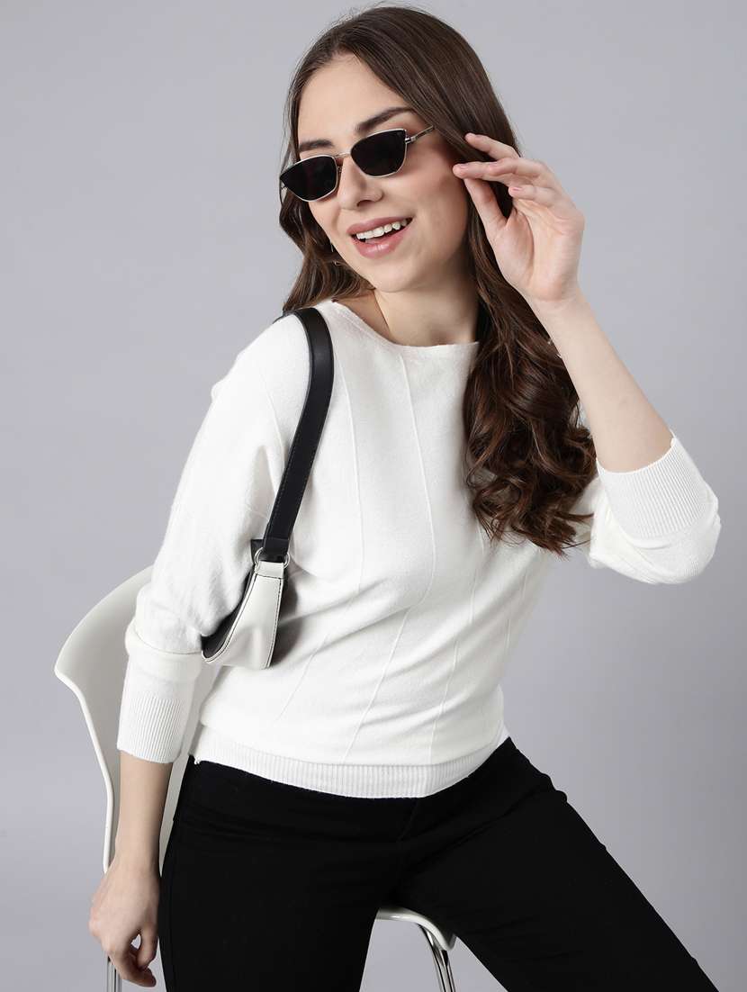 women solid color boat neck top - 20928918 -  Standard Image - 3