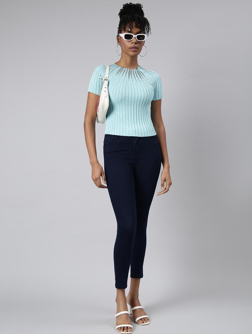 turquoise blue self design detailed top - 20928922 - Standard Image - 5
