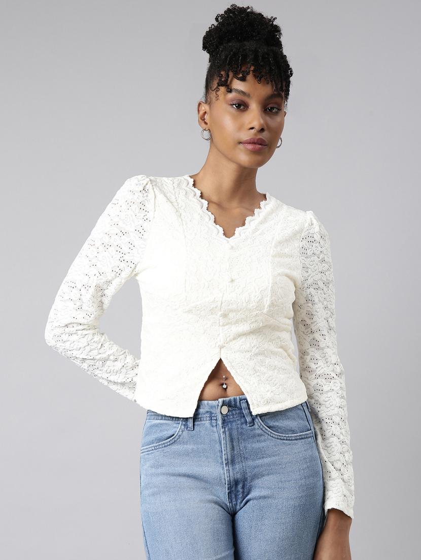 women v-neck self design top - 20928925 - Zoom Image - 0