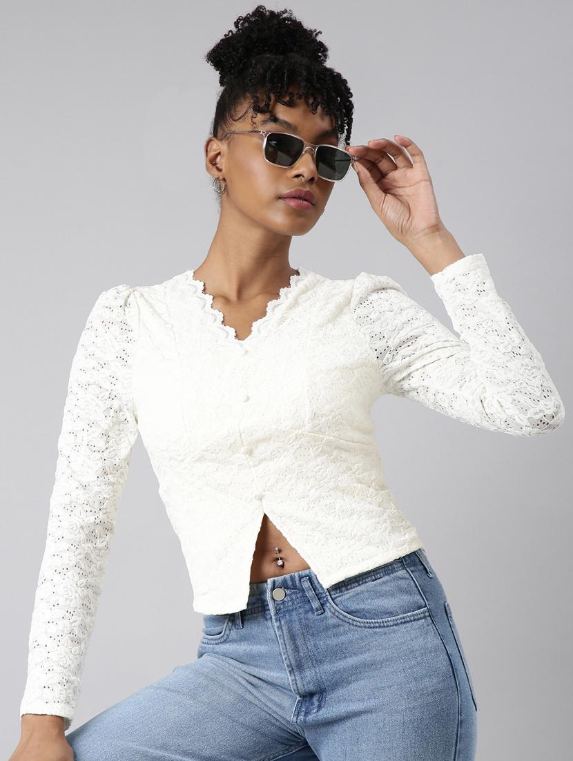 women v-neck self design top - 20928925 - Standard Image - 3