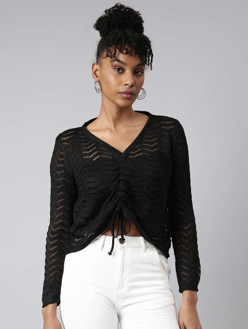 black self design detailed top