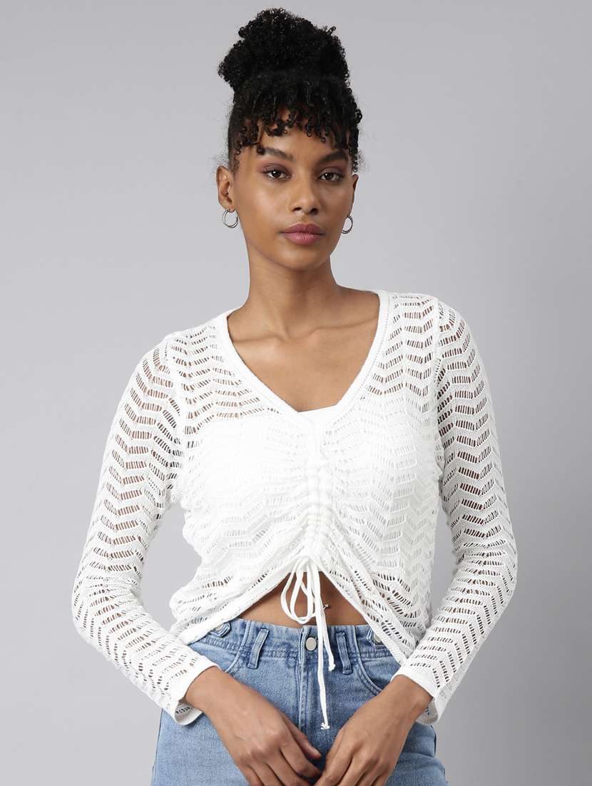 women v-neck self design top