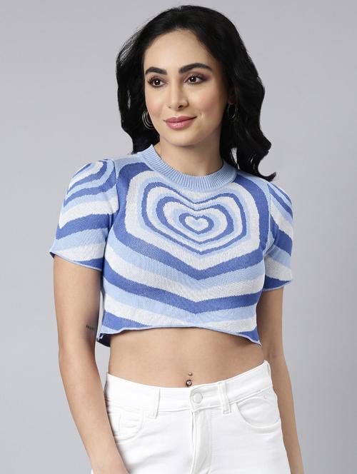 blue printed detailed crop top - 20928940 -  Standard Image - 0