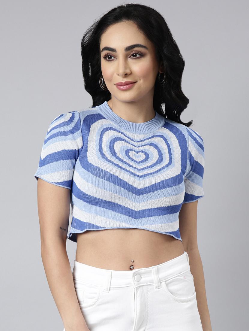 blue printed detailed crop top - 20928940 -  Zoom Image - 0